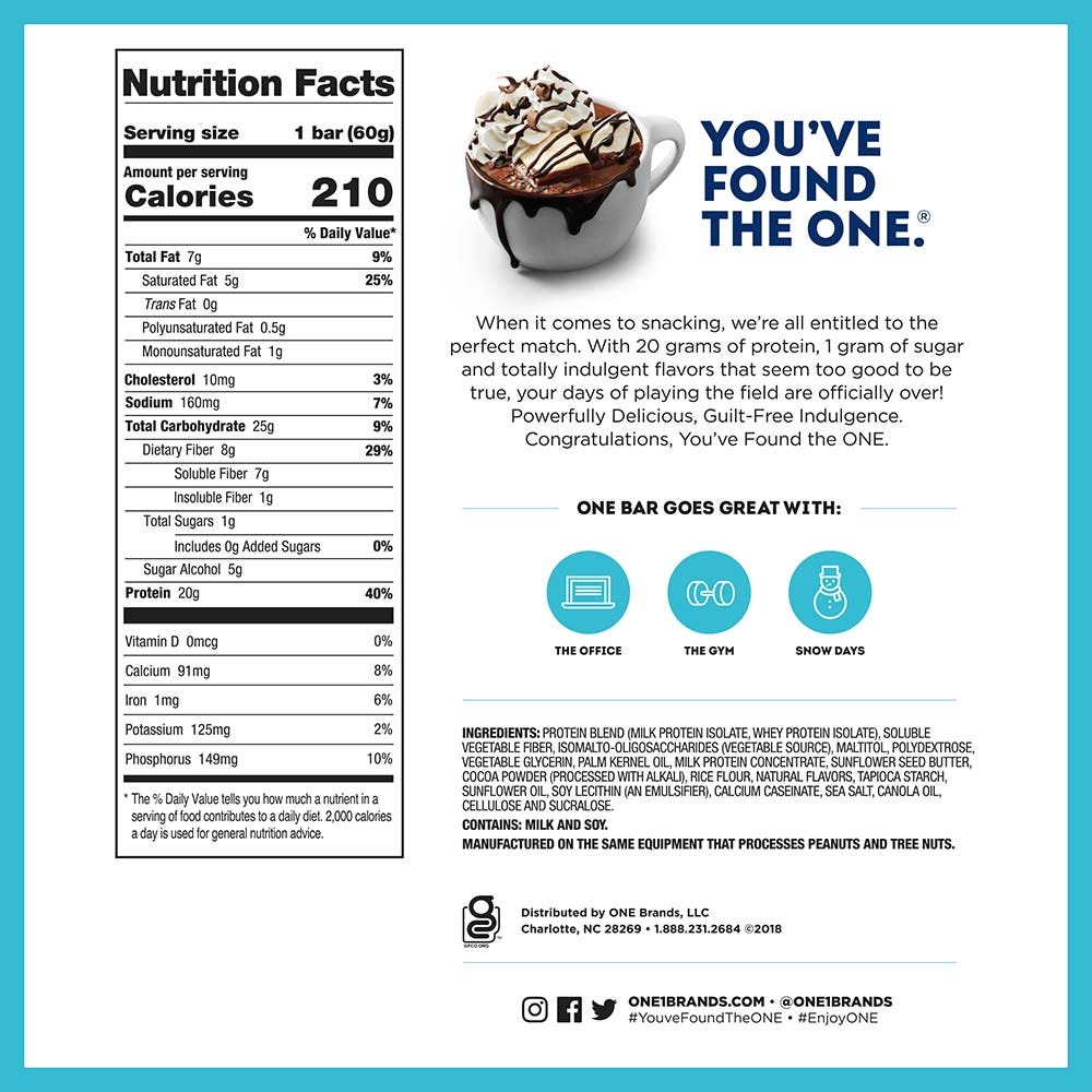 ONE BARS Marshmallow Hot Cocoa Flavored Protein Bars, 2.12 oz, 12 count box - Nutritional