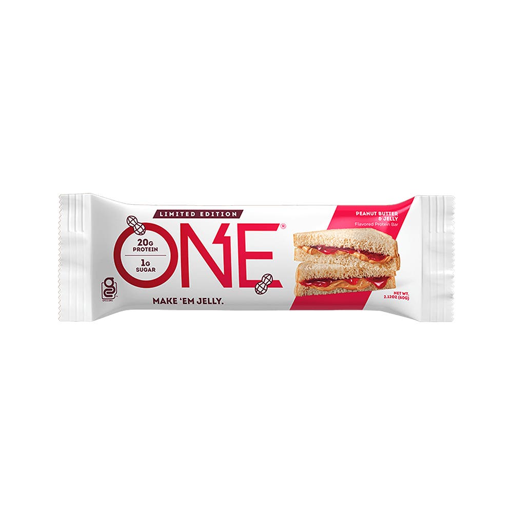 ONE BARS Peanut Butter & Jelly Flavored Protein Bars, 2.12 oz, 4 count box - Out of Package