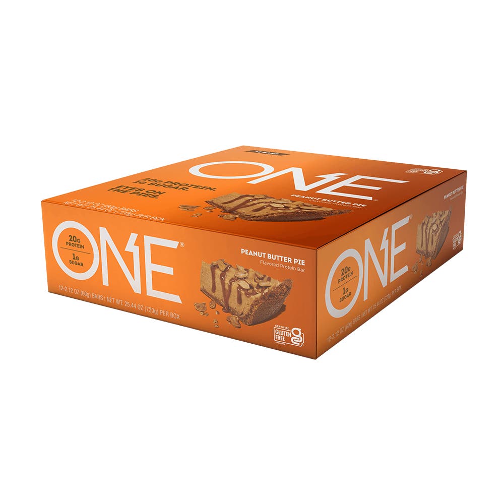 ONE BARS Peanut Butter Pie Flavored Protein Bars, 2.12 oz, 12 count box - Right Side of Package