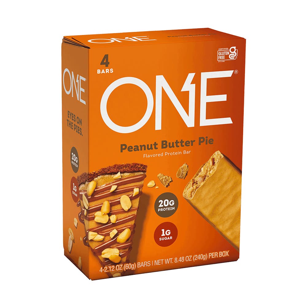 ONE BARS Peanut Butter Pie Flavored Protein Bars, 2.12 oz, 4 count box - Side of Package