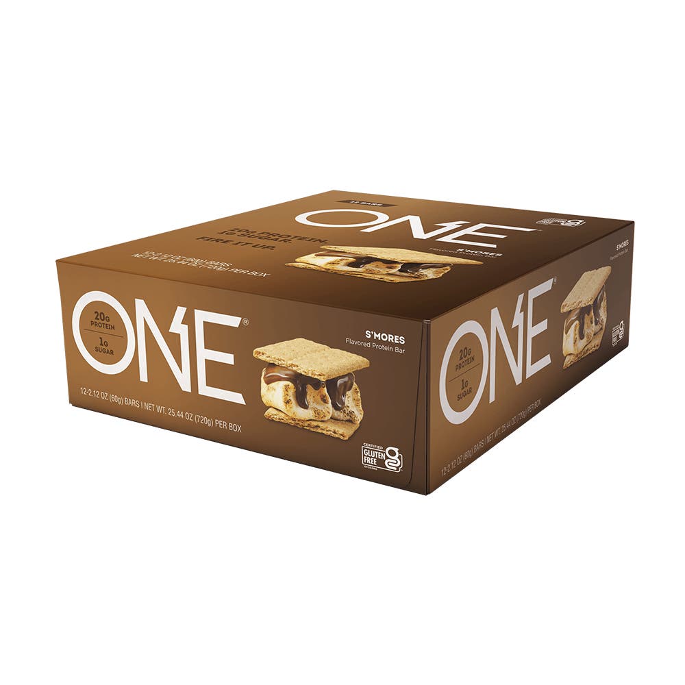 ONE BARS S'mores Flavored Protein Bars, 2.12 oz, 12 count box - Right Side of Package