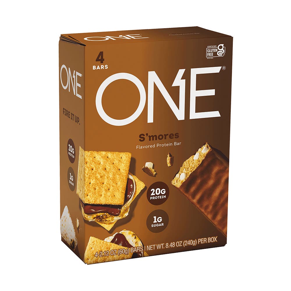 ONE BARS S'mores Flavored Protein Bars, 2.12 oz, 4 count box - Side of Package