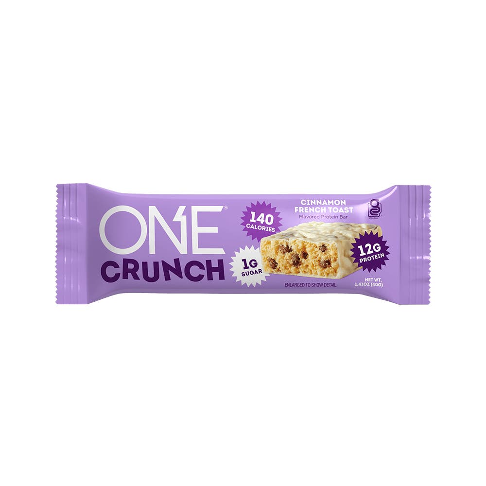 ONE CRUNCH Cinnamon French Toast Flavored Protein Bar, 1.41 oz - Front of Package