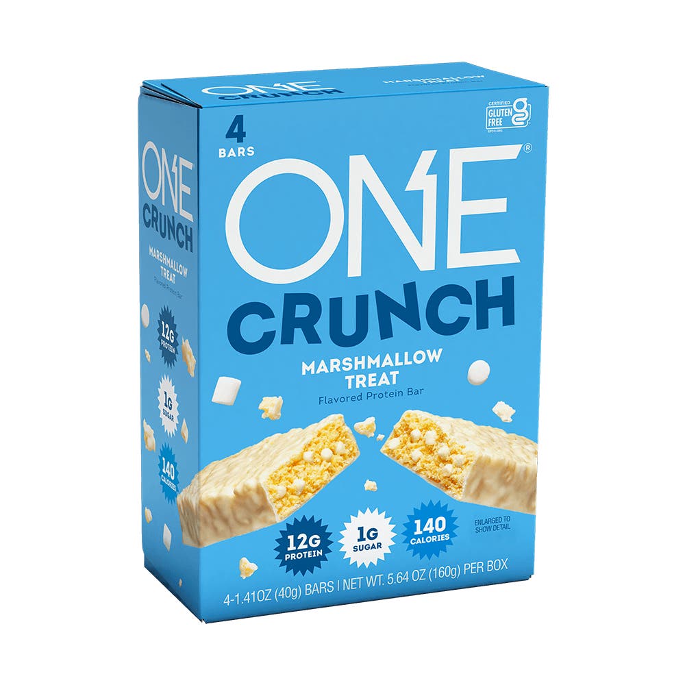 ONE CRUNCH Marshmallow Treat Flavored Protein Bars, 1.41 oz, 4 count box - Side of Package